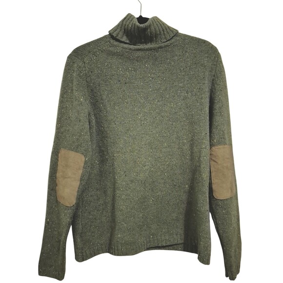 Eddie Bauer Vtg Sweater Mens XL Green /Brown Wool Blend Suede Elbow Patch - Picture 4 of 4
